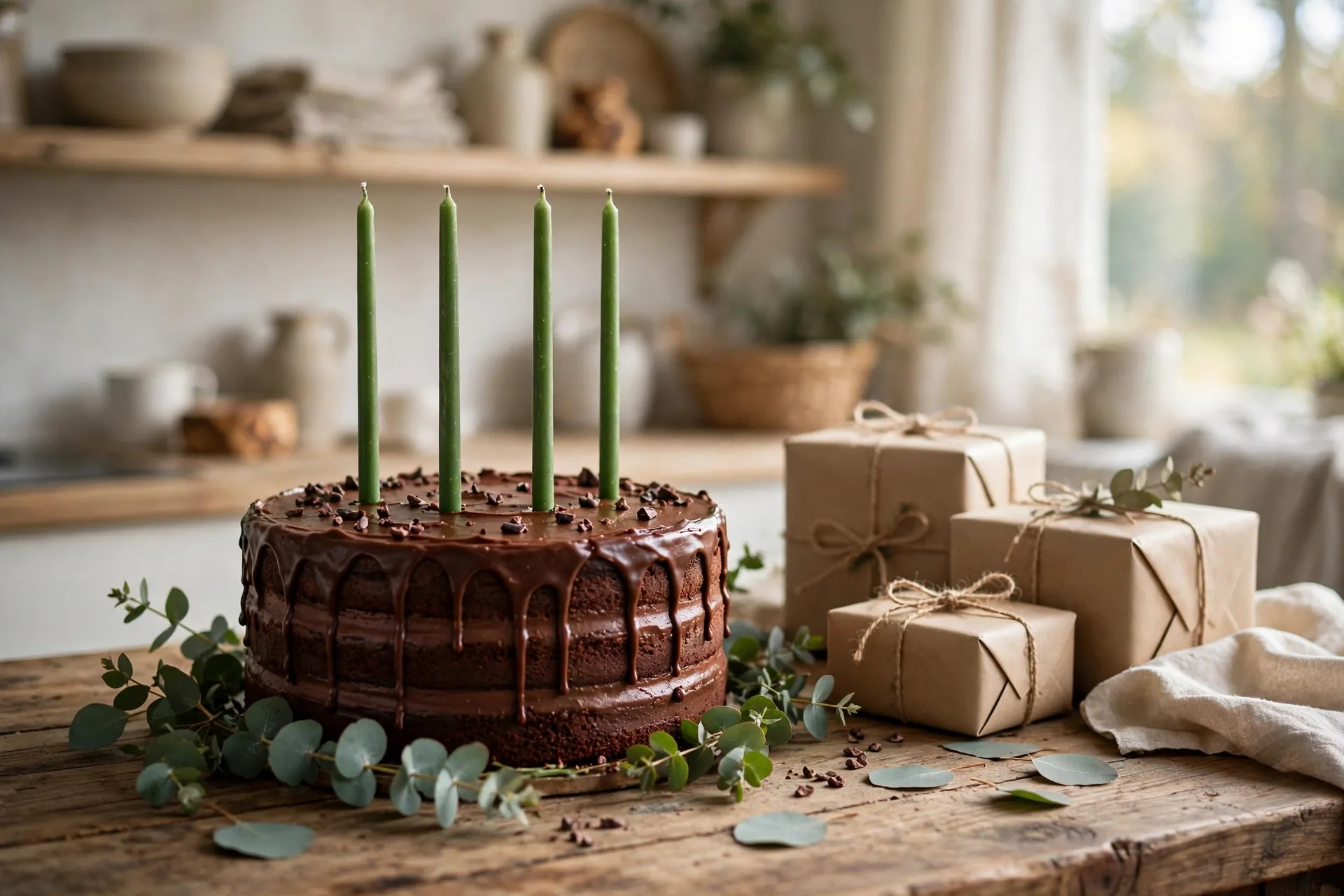 Birthday cake with green candles for brother