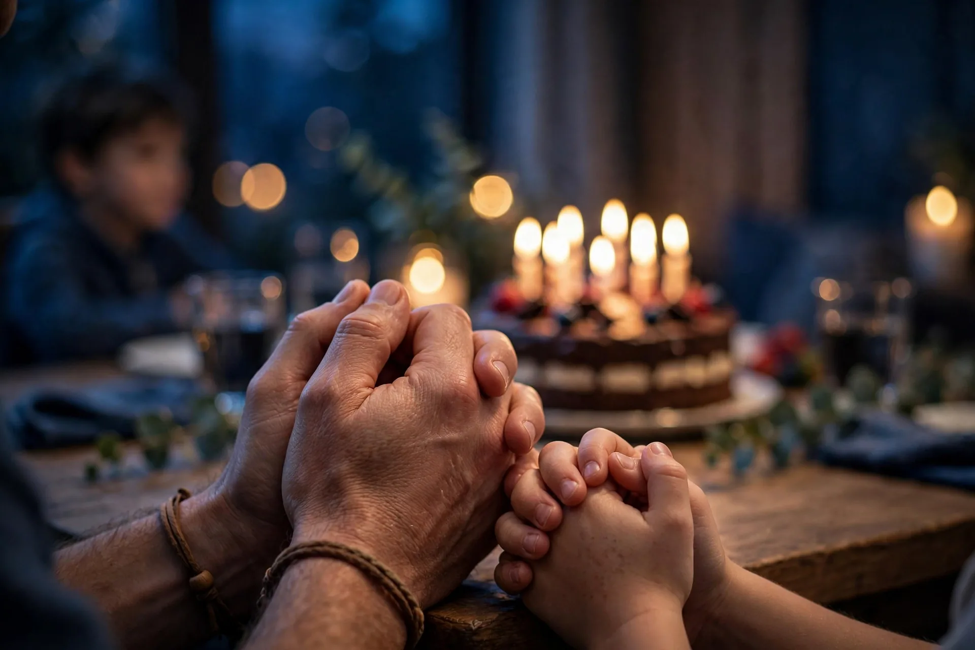 Family praying together on son’s birthday