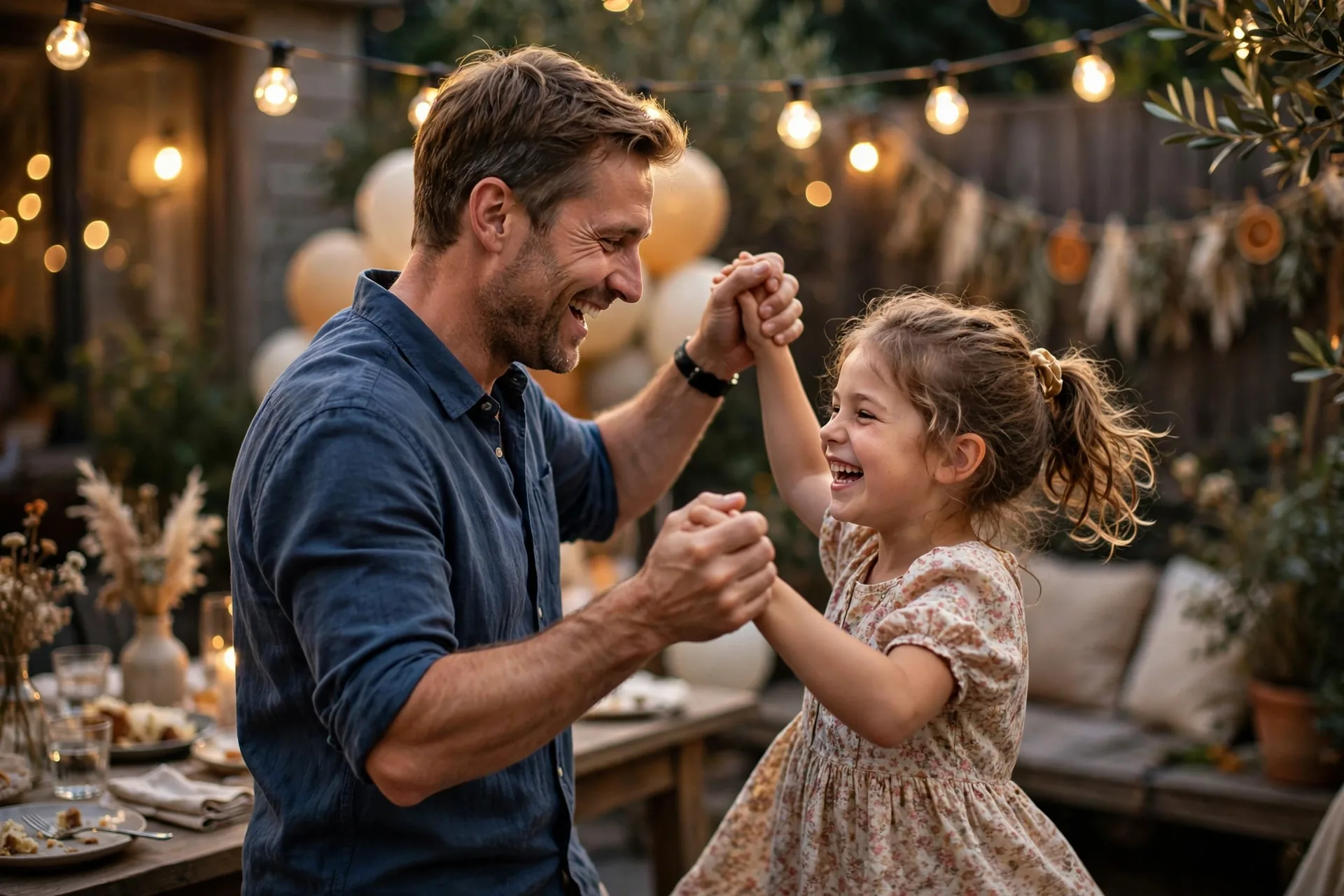 Father and daughter dancing at birthday party